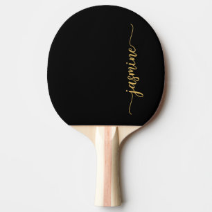 Modern Black Gold Custom Name Signature Script Ping Pong Paddle