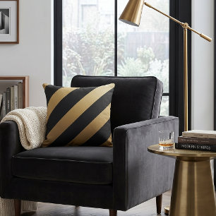 Modern Black & Gold Diagonal Stripe Throw Pillow