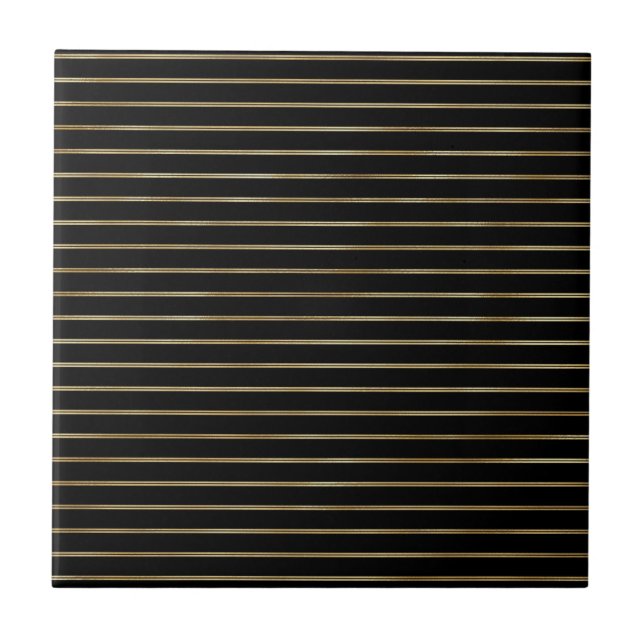 Modern Black Gold Double Lines Illustration Tile (Front)
