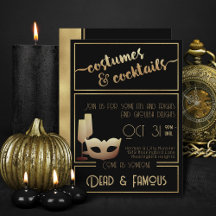 Modern Black Gold Elegant Adult Halloween Party 