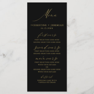 Modern Black Gold Elegant Script Wedding Menu