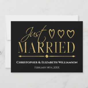 Modern Black Gold Eloped Wedding Just Married Announcement