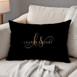 Modern Black Gold Feminine Script Monogrammed Accent Pillow<br><div class="desc">Modern Black Gold Feminine Script Monogrammed Accent Pillow. Easily personalize this modern elegant accent pillow with your custom monogram and name.</div>