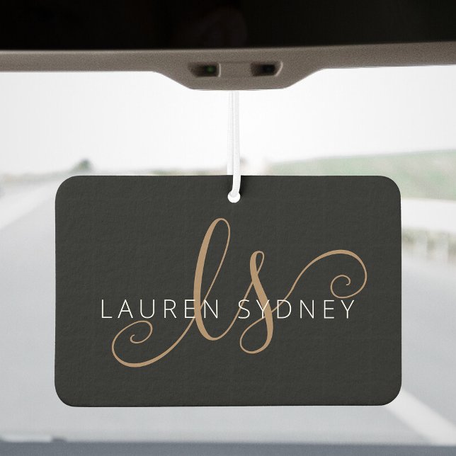 Modern Black Gold Feminine Script Monogrammed Air Freshener (Creator Uploaded)