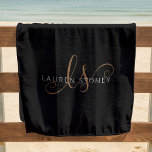 Modern Black Gold Feminine Script Monogrammed Beach Towel<br><div class="desc">Modern Black Gold Feminine Script Monogrammed Beach Towel. Easily personalize this modern beach towel coaster with your custom monogram and name.</div>