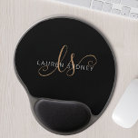 Modern Black Gold Feminine Script Monogrammed Gel Mouse Pad<br><div class="desc">Modern Black Gold Feminine Script Monogrammed Gel Mouse Pad. Easily personalize this modern elegant gel mouse pad with your custom monogram and name.</div>