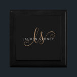 Modern Black Gold Feminine Script Monogrammed Gift Box<br><div class="desc">Modern Black Gold Feminine Script Monogrammed Gift Box. Easily personalize this modern elegant gift box with your custom monogram and name.</div>