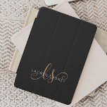 Modern Black Gold Feminine Script Monogrammed  iPad Mini Cover<br><div class="desc">Modern Black Gold Feminine Script Monogrammed iPad cover. Easily personalize this modern elegant iPad cover with your custom monogram and name.</div>