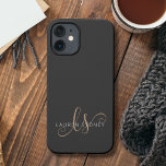 Modern Black Gold Feminine Script Monogrammed iPhone 14 Case<br><div class="desc">Modern Black Gold Feminine Script Monogrammed iPhone Case. Easily personalize this modern elegant phone case with your custom monogram and name.</div>