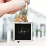 Modern Black Gold Feminine Script Monogrammed Keychain<br><div class="desc">Modern Black Gold Feminine Script Monogrammed Keychain. Easily personalize this modern elegant keychain with your custom monogram and name.</div>