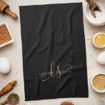 Modern Black Gold Feminine Script Monogrammed Kitchen Towel<br><div class="desc">Modern Black Gold Feminine Script Monogrammed kitchen towel. Easily personalize this modern elegant kitchen towel with your custom monogram and name.</div>