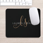 Modern Black Gold Feminine Script Monogrammed Mouse Pad<br><div class="desc">Modern Black Gold Feminine Script Monogrammed mouse pad. Easily personalize this modern elegant mouse pad with your custom monogram and name.</div>