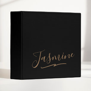 Modern Black Gold Feminine Script Name Binder