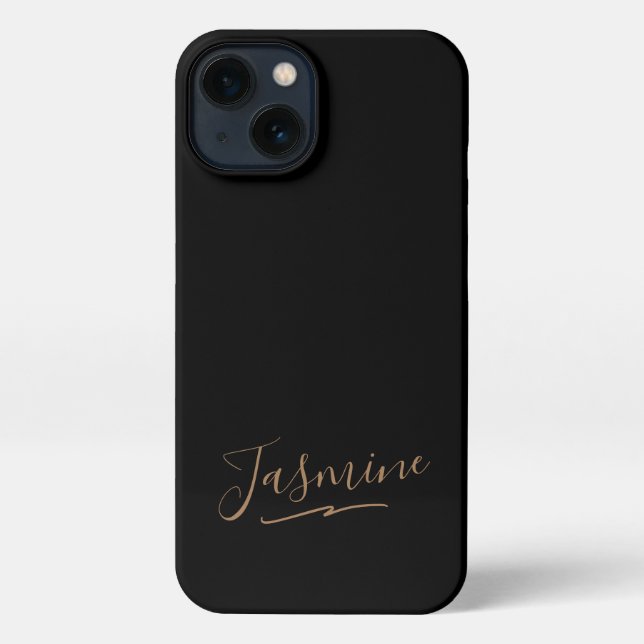 Modern Black Gold Feminine Script Name iPhone Case (Back)