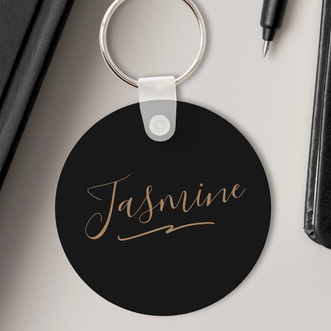 Modern Black Gold Feminine Script Name Keychain (Creator Uploaded)