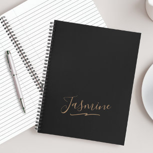 Modern Black Gold Feminine Script Name Notebook