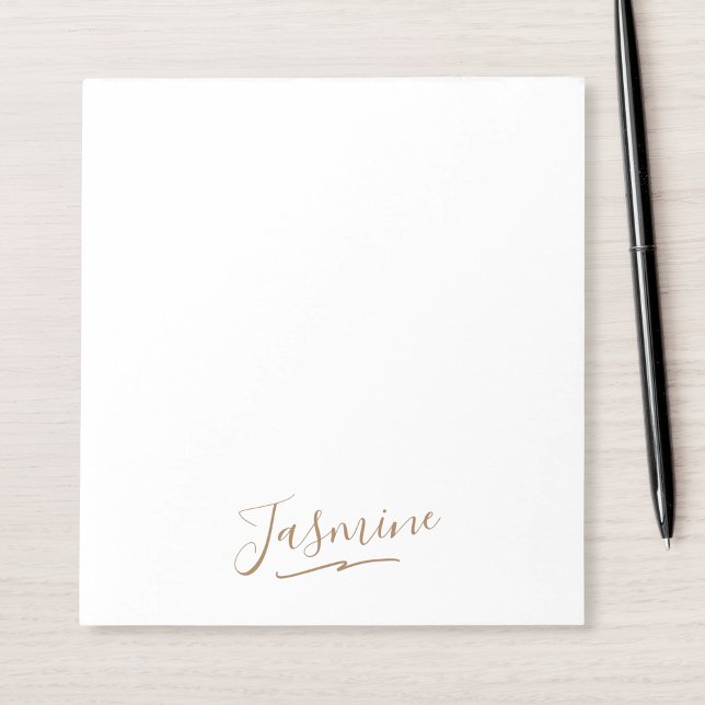 Modern Black Gold Feminine Script Name Notepad (Write your notes on this elegant notepad that features your name in gold on a black background.)