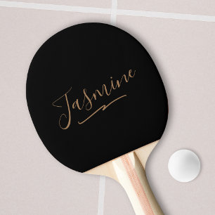 Modern Black Gold Feminine Script Name Ping Pong Paddle