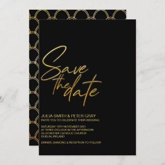 Modern Black & Gold Flat Save The Date Invitation