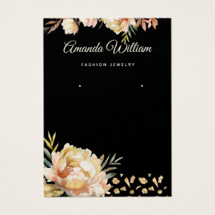 Modern Black & Gold floral earring display card