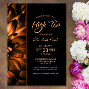 Modern Black Gold Floral High Tea Bridal Shower Invitation