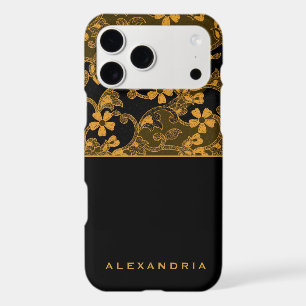 Modern Black & Gold Floral Personalized Name