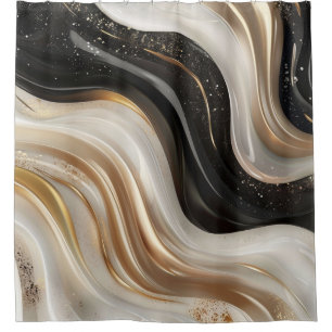 Modern Black Gold Fluid Swirl Marble Abstract