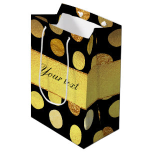 Modern Black Gold Foil Confetti Dots Medium Gift Bag