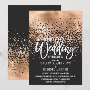 Modern Black Gold Foil Confetti Ombre Wedding Invitation