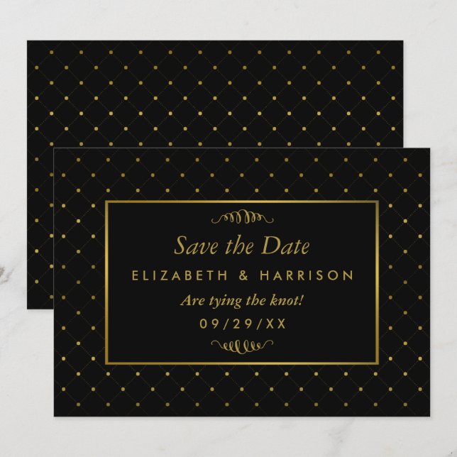 Modern Black & Gold Foil Effect Save The Date (Front/Back)