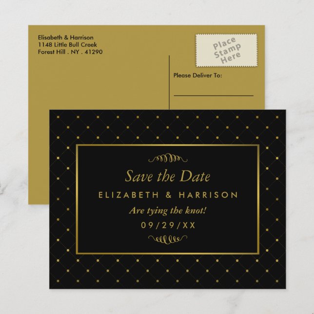 Modern Black & Gold Foil Effect Save The Date Announcement Postcard (Front/Back)