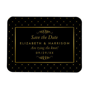 Modern Black & Gold Foil Effect Save The Date Magnet