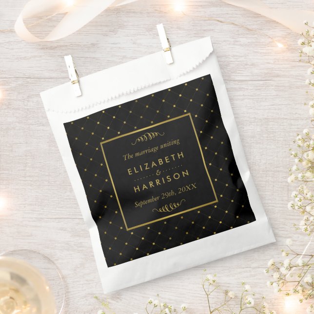 Modern Black & Gold Foil Effect Wedding Favour Bag (Clipped)