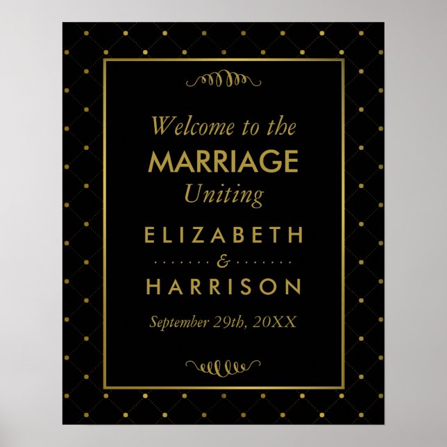 Modern Black & Gold Foil Effect Wedding Welcome Poster (Front)