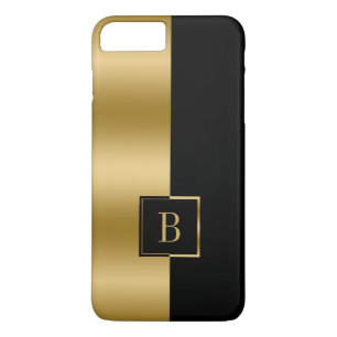 Modern Black & Gold geometric design monogram iPhone 8 Plus/7 Plus Case