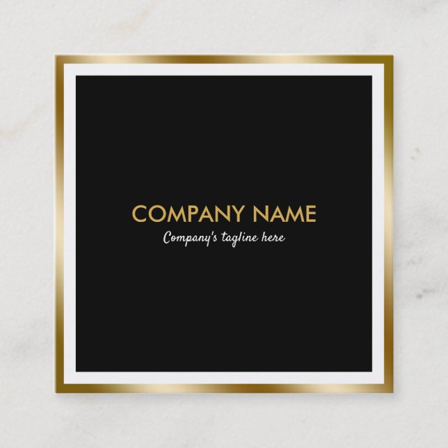 Modern Black & Gold Geometric Frame Square Business Card (Front)