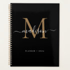 Modern Black Gold Girly Monogram Script Name 2024