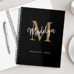 Modern Black Gold Girly Monogram Script Name Planner<br><div class="desc">Modern Black Gold Girly Monogram Script Name Planner. Easily personalize this modern elegant planner with your custom monogram and name.</div>