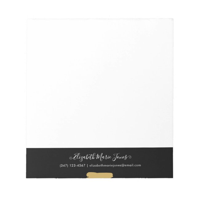 Modern Black Gold Girly Script Name Professional Notepad (Front)