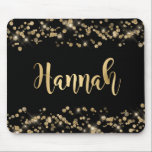 Modern Black Gold Glitter Confetti Monogram Mouse Pad<br><div class="desc">Elegant stylish black gold glitter confetti gold foil hand lettered script custom name mousepad. This feminine design features sparkle yellow gold glitter confetti border on black colour background. PLEASE CONTACT ME BEFORE ORDERING WITH YOUR NAME IN THIS ORDER: NAME, (OR YOUR CUSTOM TEXT). (This product link needed) I will customize...</div>
