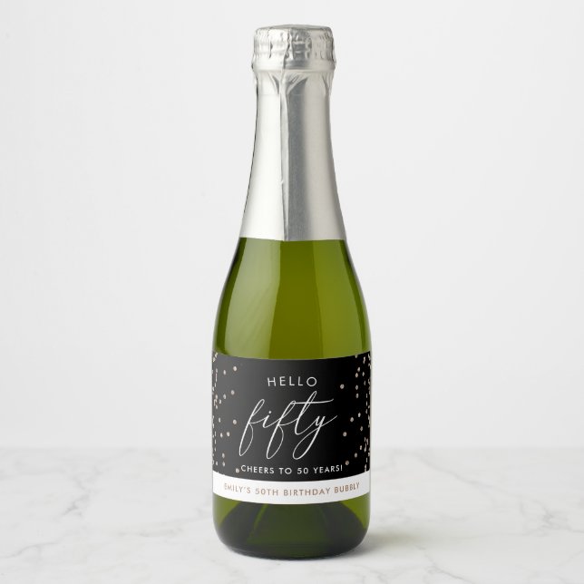 Modern Black Gold Glitter Custom 50th Birthday Sparkling Wine Label (Front)