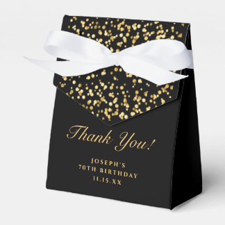 Modern Black Gold Glitter Dust Thank You Monogram Favor Box