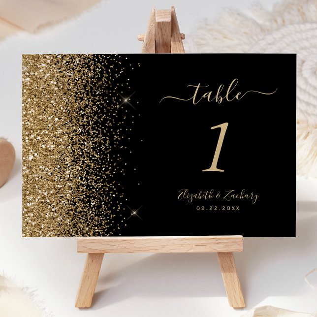 Modern Black Gold Glitter Edge Wedding Table Number (Creator Uploaded)