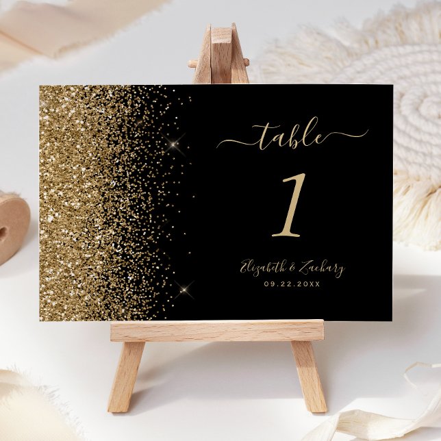 Modern Black Gold Glitter Edge Wedding Table Number (Creator Uploaded)