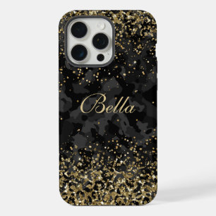 Modern Black Gold Glitter Girly Personalized Name iPhone 15 Pro Max Case