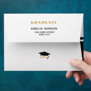 Modern Black Gold Glitter Graduation Envelope