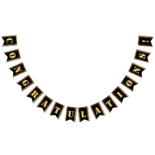 Modern Black & Gold Glitter Graduation Party Bunting Flags