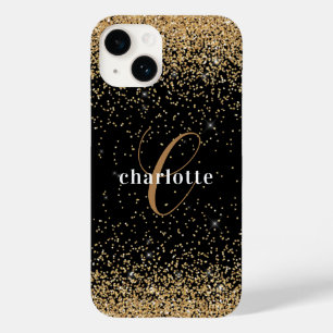 Modern Black Gold Glitter Monogram Name Party Case-Mate iPhone 14 Case