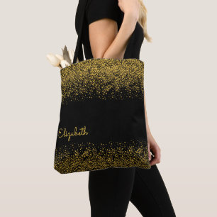 Modern black Gold Glitter Personalized Tote Bag