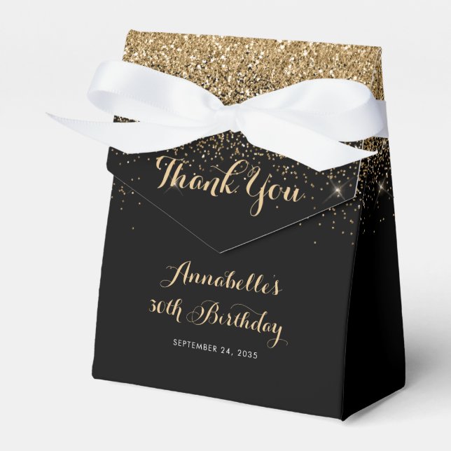 Modern Black Gold Glitter Sparkle Any Age Birthday Favor Box (Front Side)